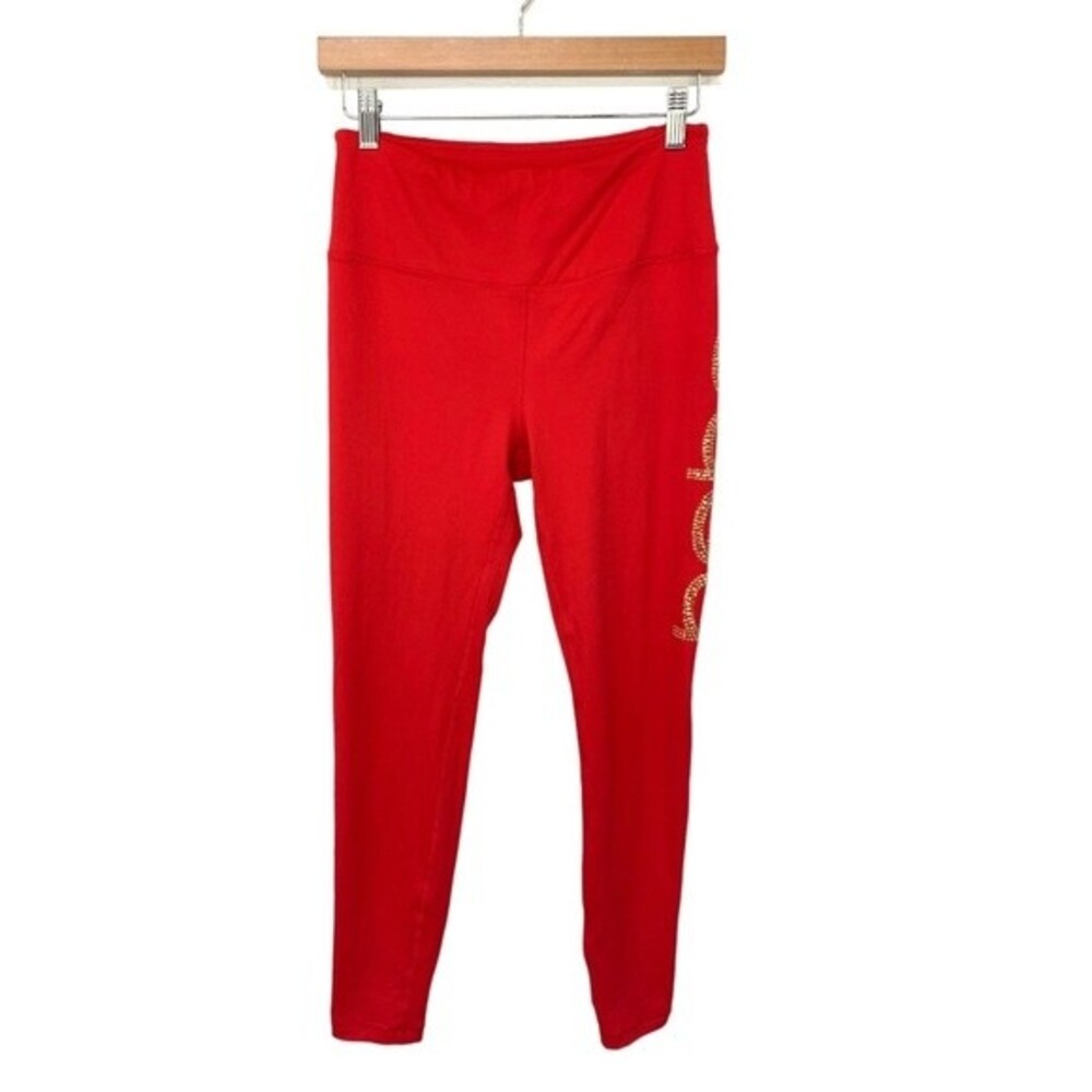bebe | Brightโ Red Athletic Leggings with Bling Logo S